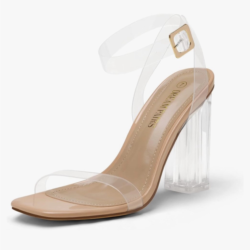 Women's Chunky Clear High Block Heels Sandals Open Square Toe Size 8.5